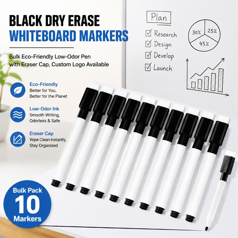 Whiteboard Marker Set - Pennarello Cancellabile per Lavagna Bianca Nero,
